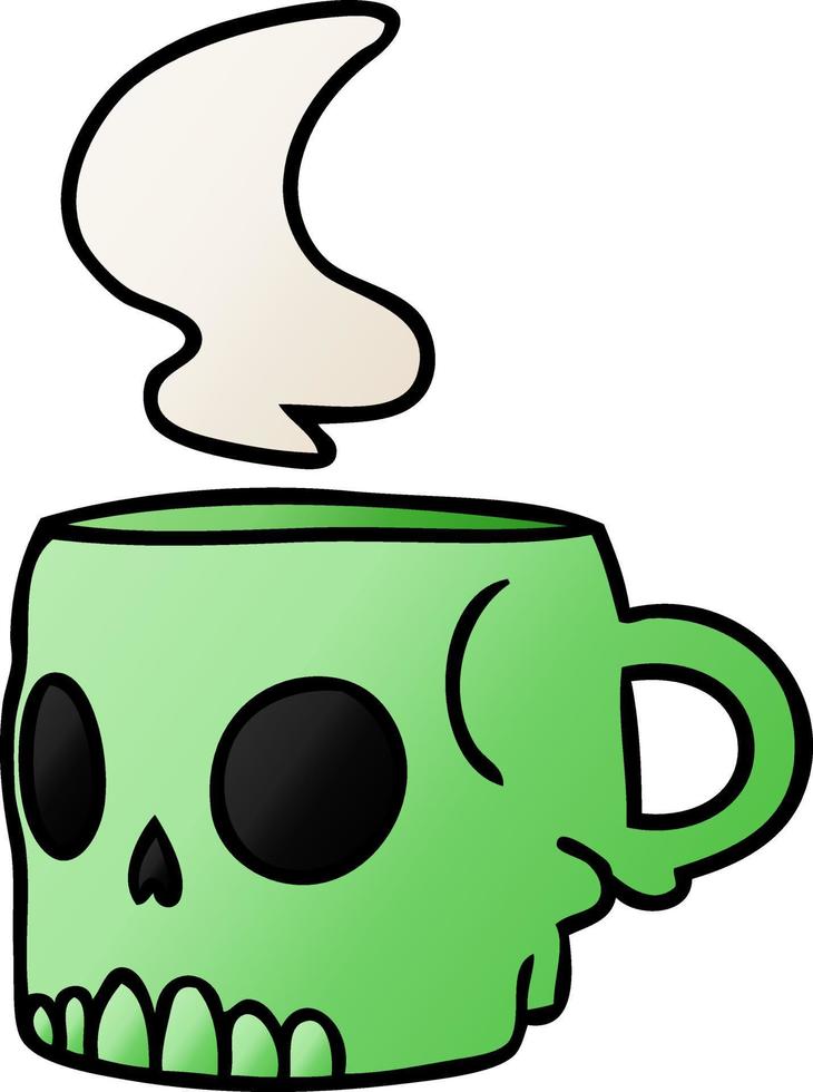 gradient cartoon doodle of a skull mug vector