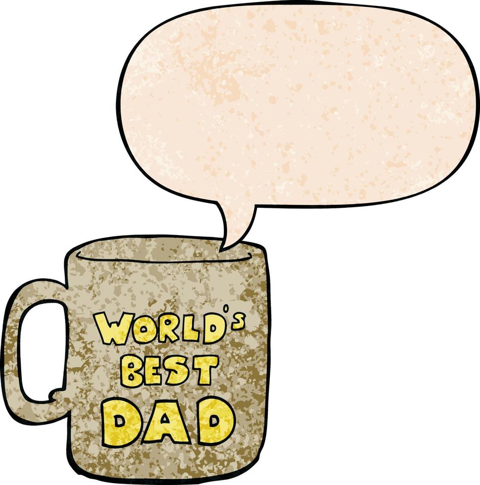 worlds best dad mug and speech bubble in retro texture style vector