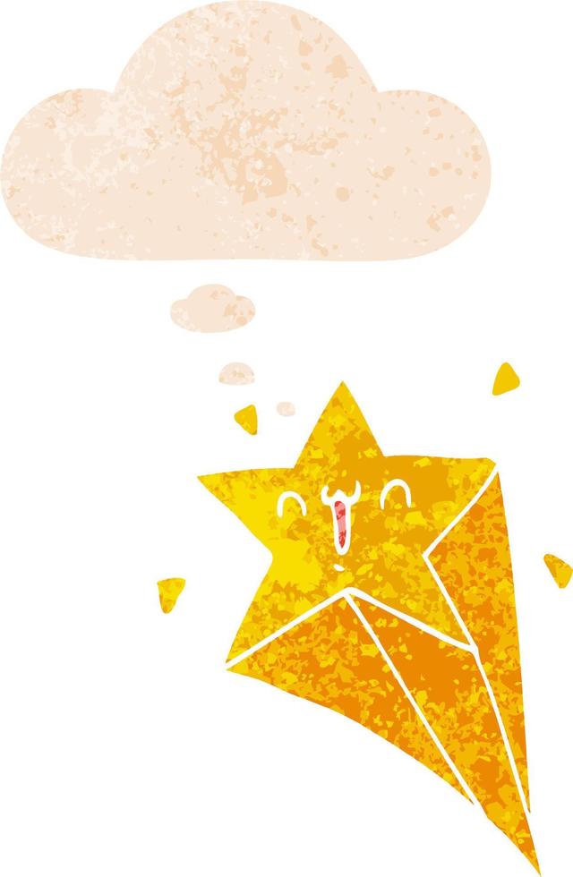 cartoon shooting star and thought bubble in retro textured style vector