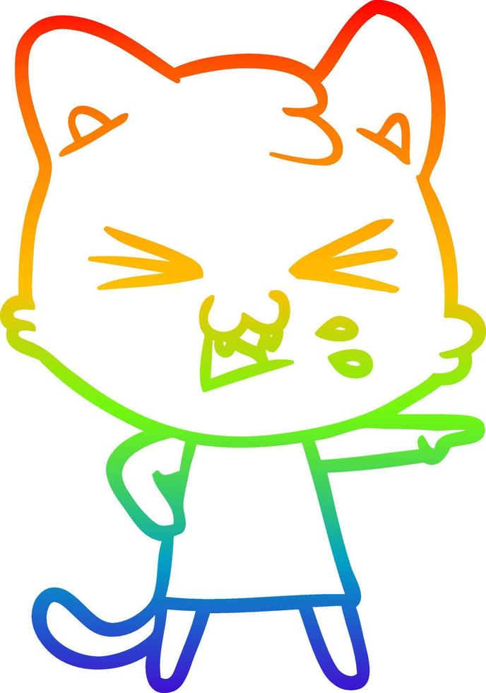 rainbow gradient line drawing cartoon cat hissing vector