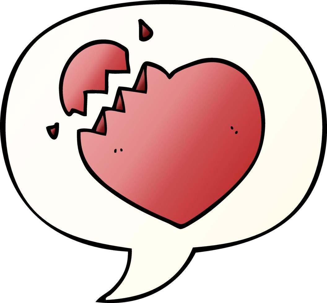 cartoon broken heart and speech bubble in smooth gradient style vector