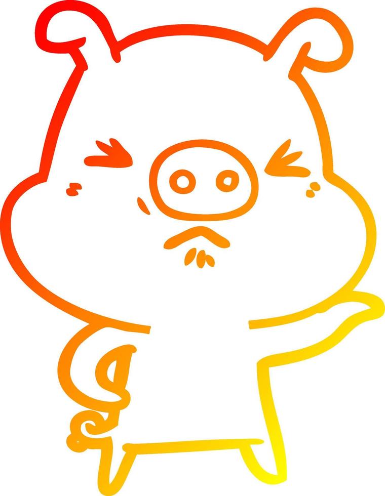 warm gradient line drawing cartoon angry pig vector