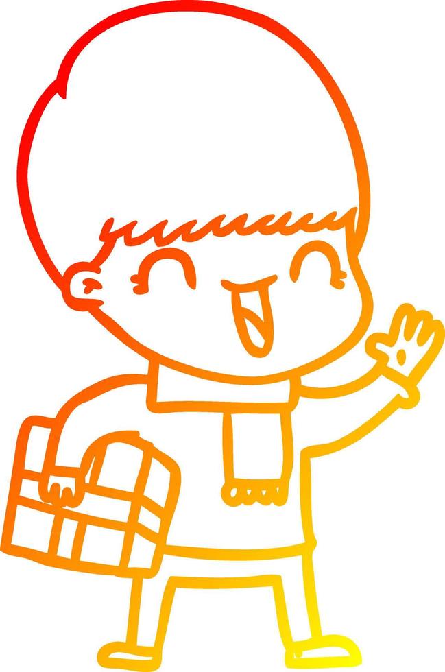 warm gradient line drawing happy cartoon boy vector