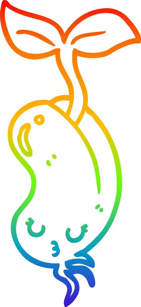 rainbow gradient line drawing cartoon sprouting bean vector