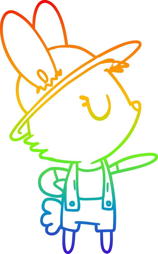 rainbow gradient line drawing cartoon rabbit construction worker vector