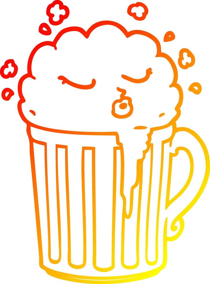 dibujo de línea de gradiente cálido taza de cerveza de dibujos animados vector