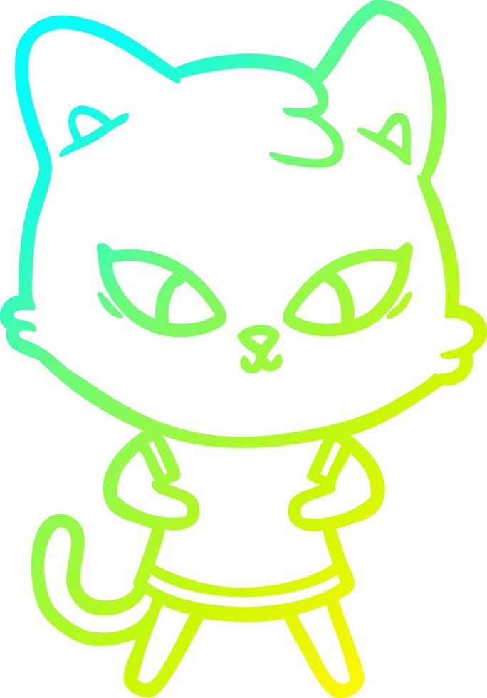 cold gradient line drawing cute cartoon cat vector