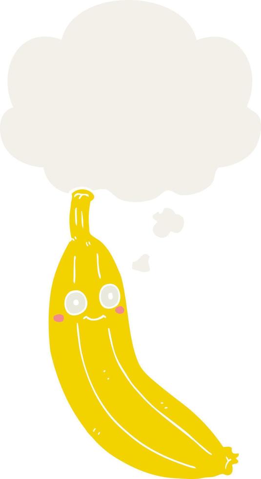 cartoon banana and thought bubble in retro style vector