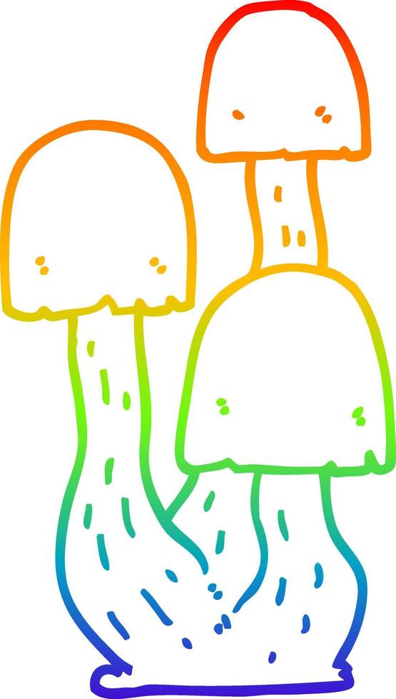 rainbow gradient line drawing cartoon mushroom vector