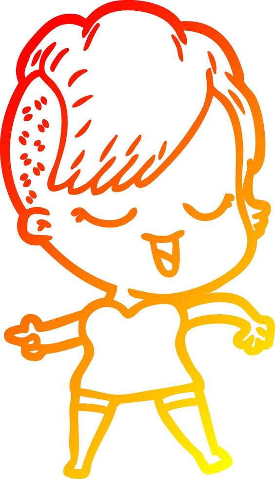 warm gradient line drawing happy cartoon girl vector