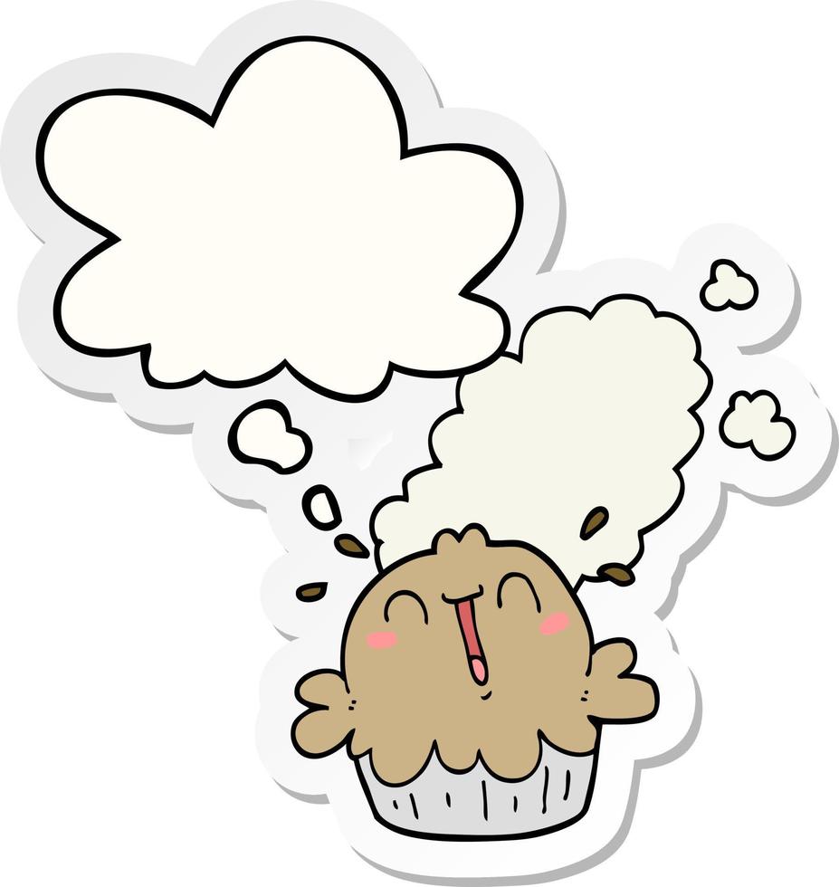 cute cartoon pie and thought bubble as a printed sticker vector