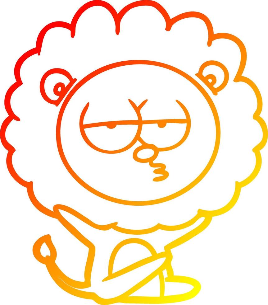 warm gradient line drawing cartoon bored lion vector