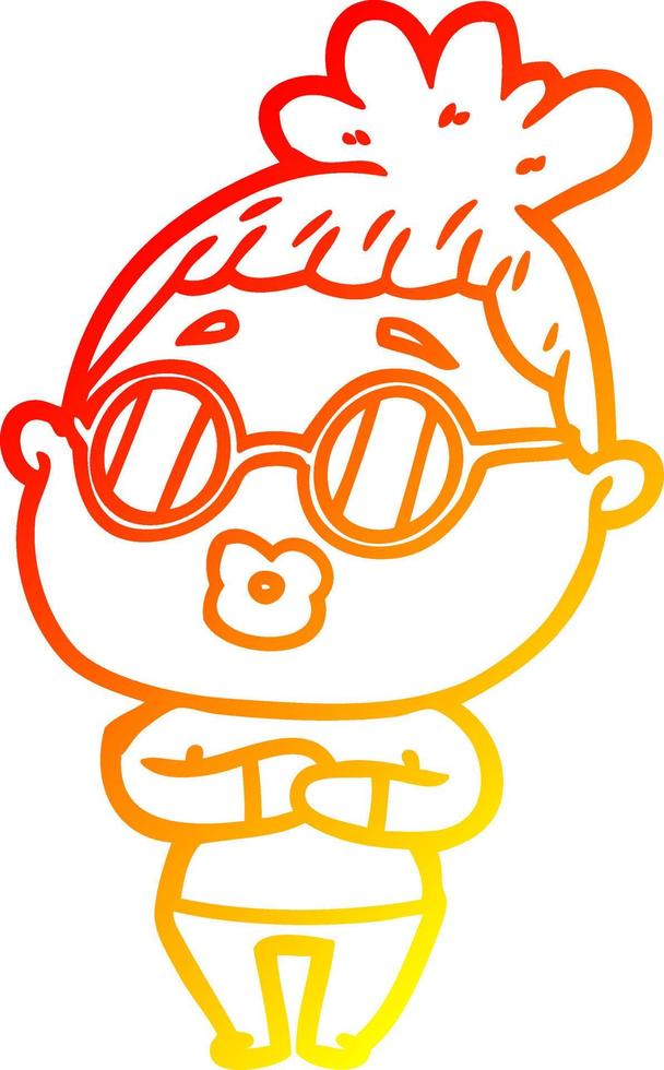 warm gradient line drawing cartoon woman wearing spectacles vector