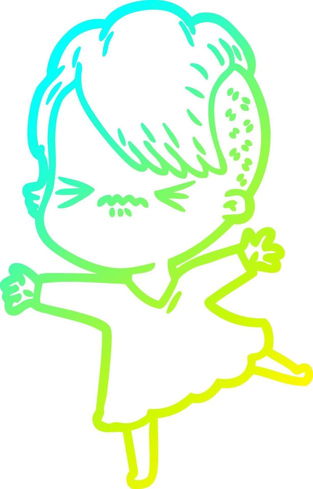 cold gradient line drawing cartoon annoyed hipster girl vector
