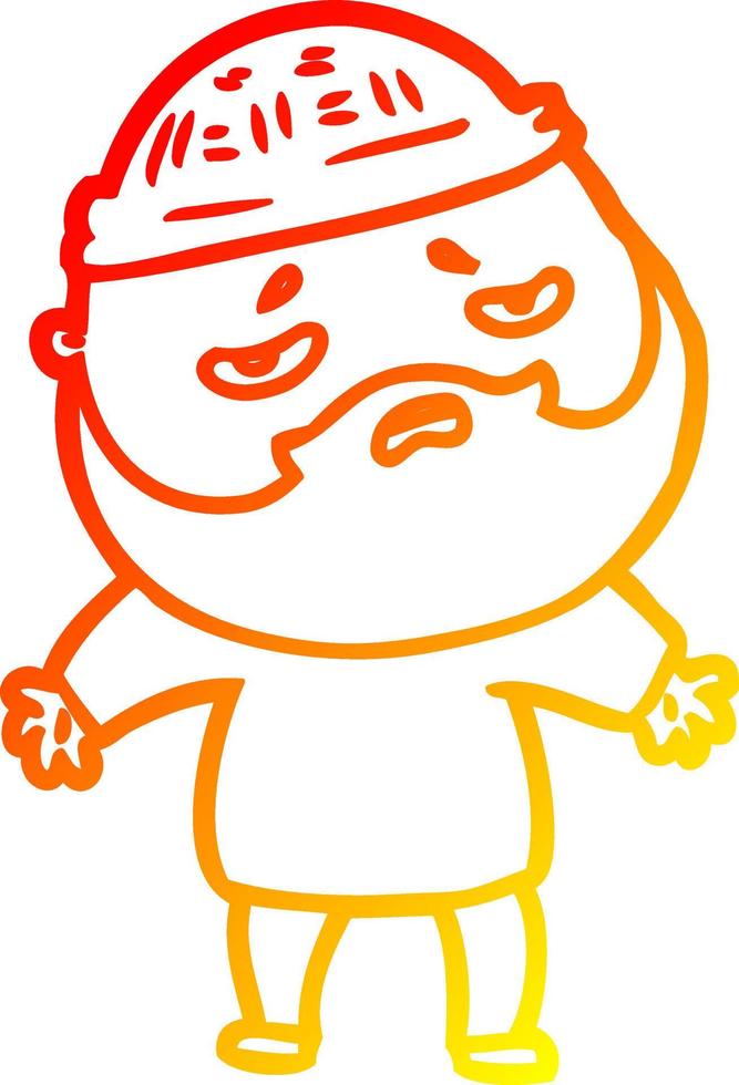 warm gradient line drawing cartoon worried man with beard vector