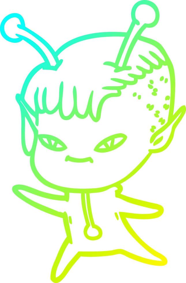 cold gradient line drawing cute cartoon alien girl vector