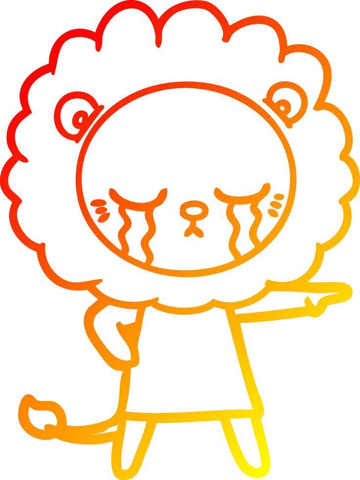warm gradient line drawing crying cartoon lion vector
