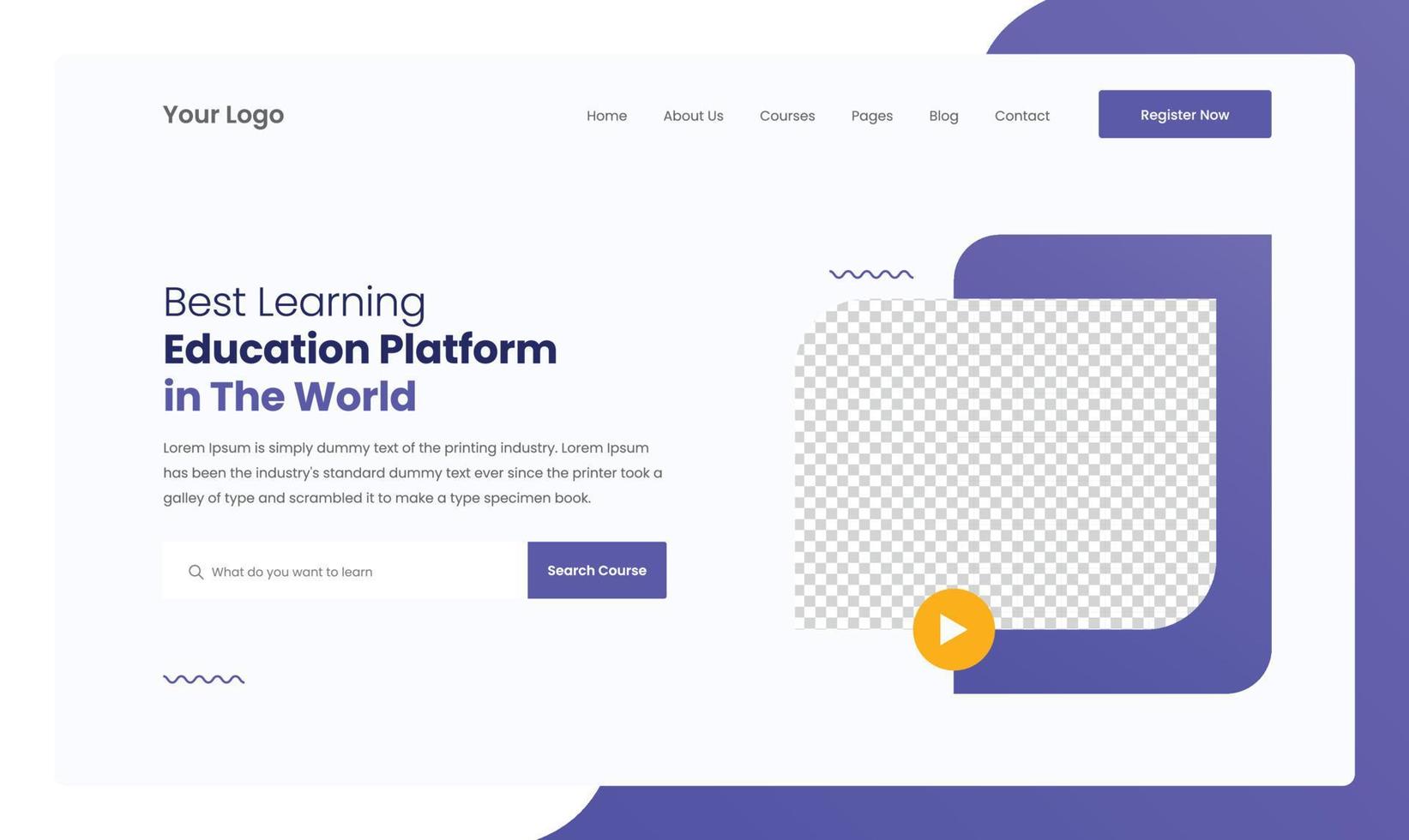 Learning website landing page ui template design vector
