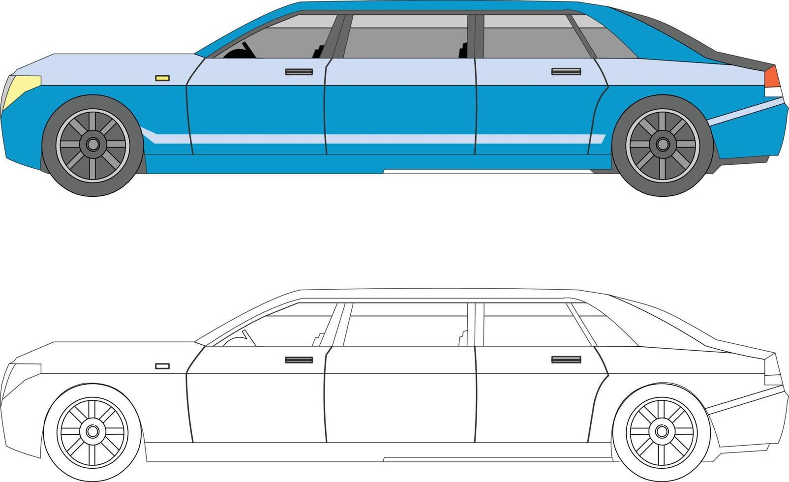 black and white car illustration combined with color vector