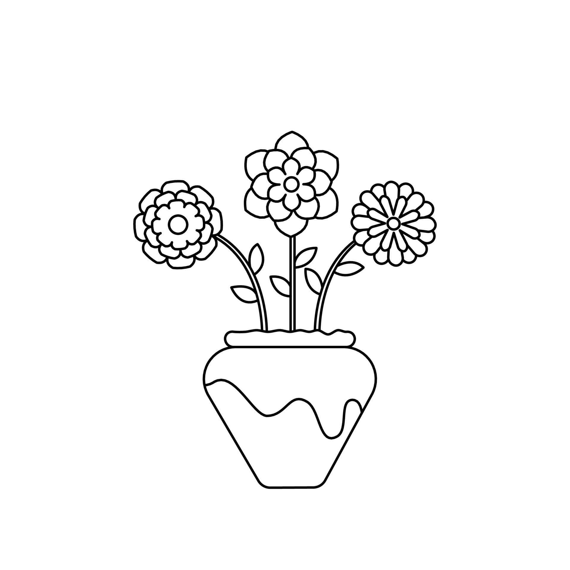 Coloring Page Outline Flowers In A Vase