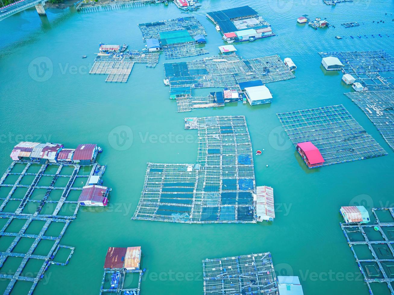 A corner of the oyster feeding farm, float fishing village in Long Son commune, Ba Ria Vung Tau province Vietnam. People living and doing feed fish industry at floating village. photo