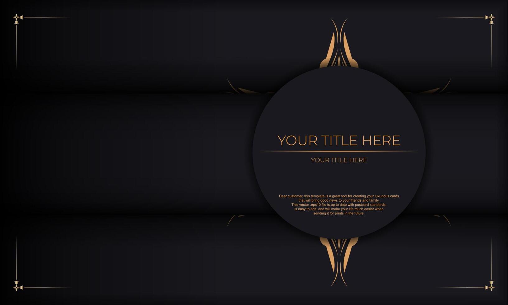 Black and gold background with a round frame vector