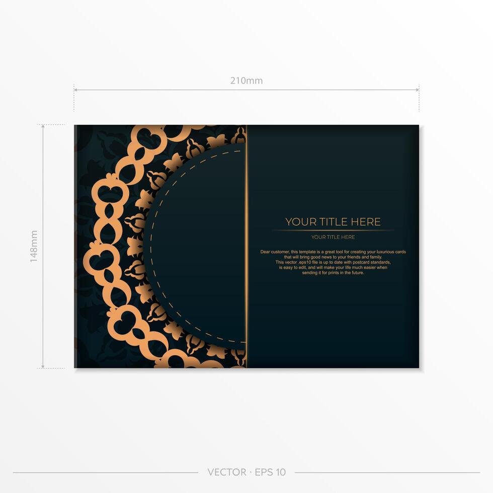 Dark green postcard template with white Indian ornaments. Elegant and classic vector elements ready for print and typography.