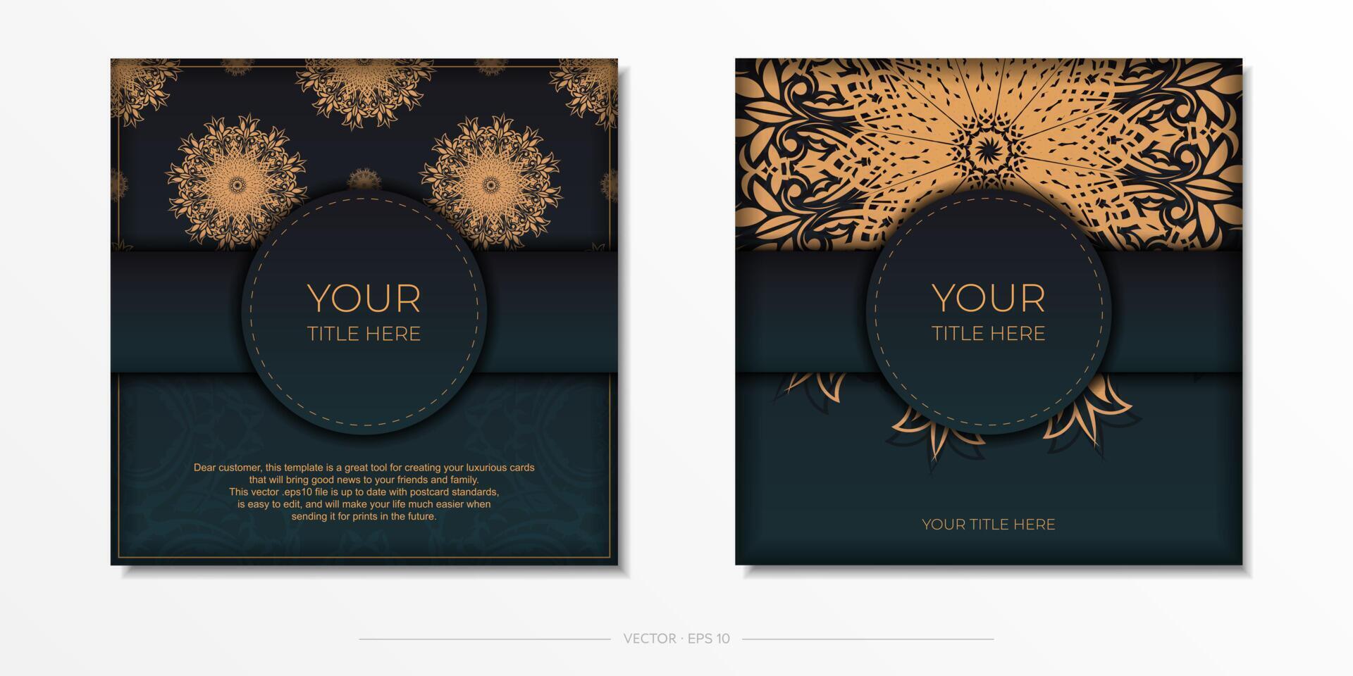 Dark green postcard template with white abstract mandala ornament. Elegant and classic elements are great for decorating. illustration. vector