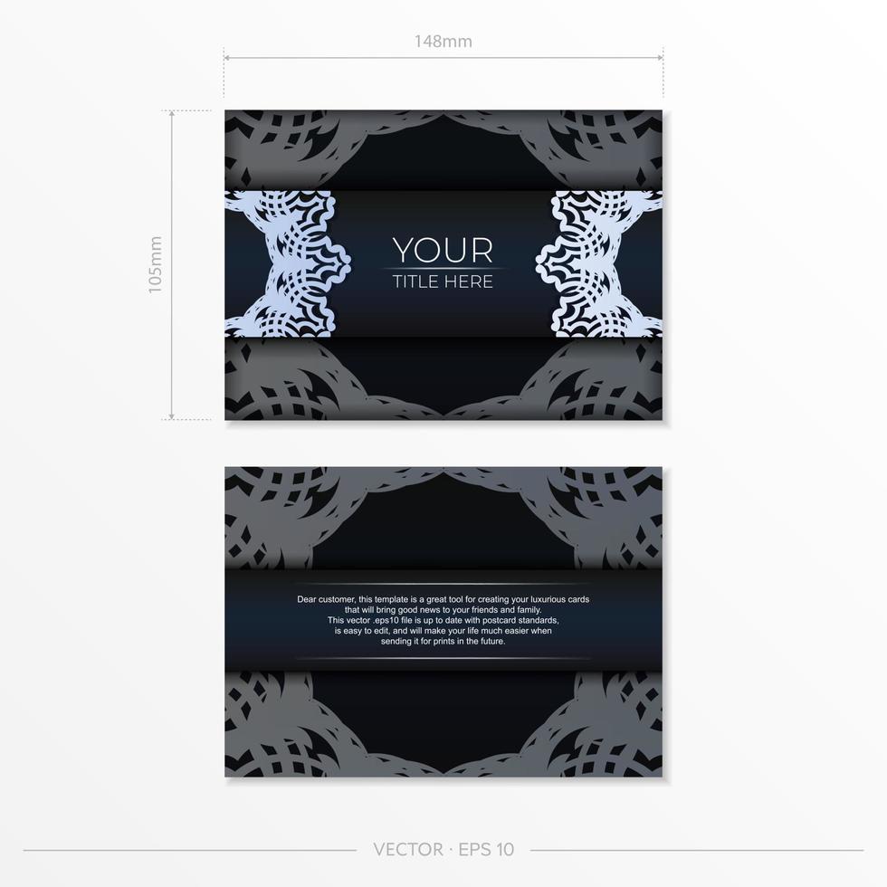 Dark blue invitation card template with white Indian ornaments. Elegant and classic vector elements ready for print and typography.