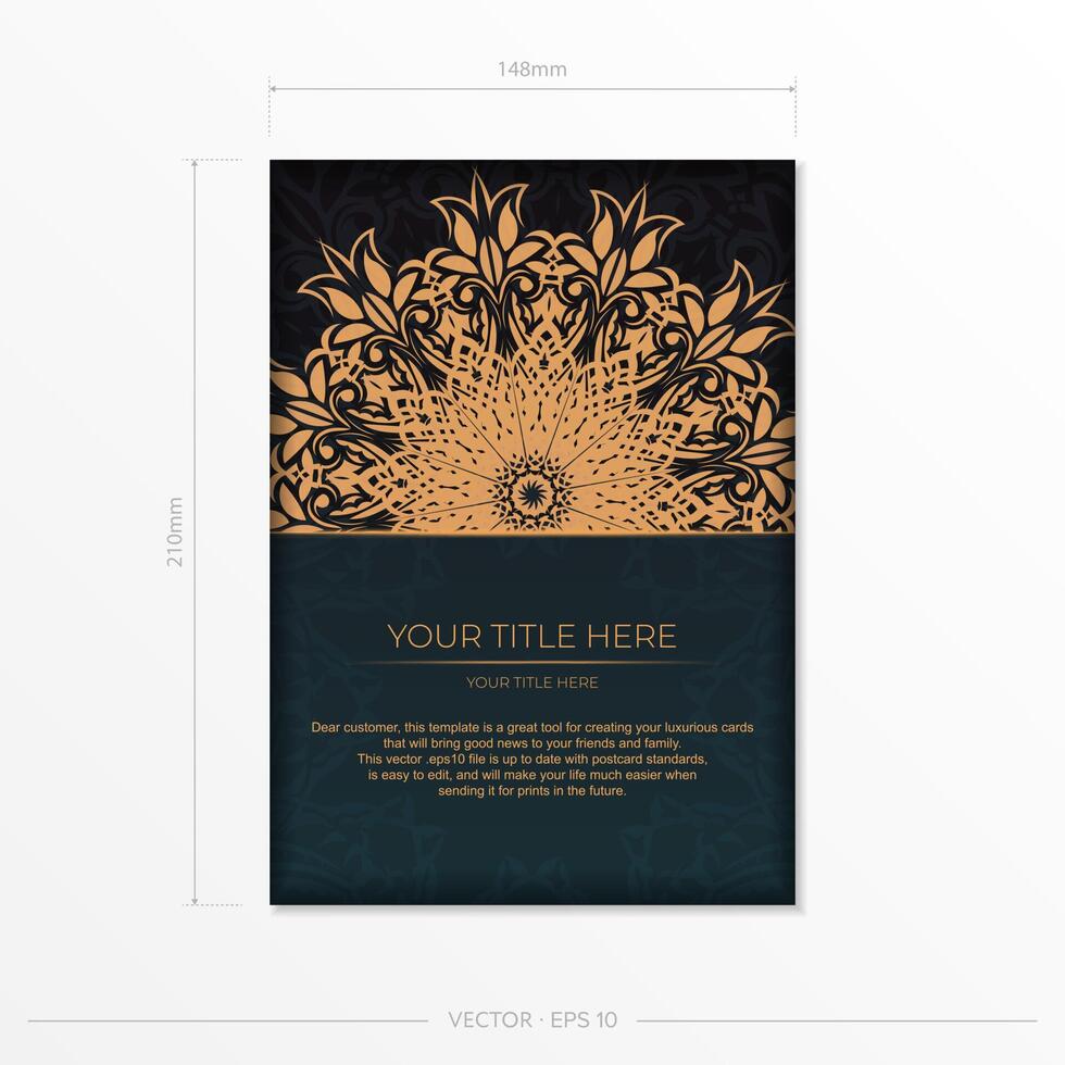 Dark green postcard template with white abstract ornament. Elegant and classic elements ready for print and typography. illustration. vector
