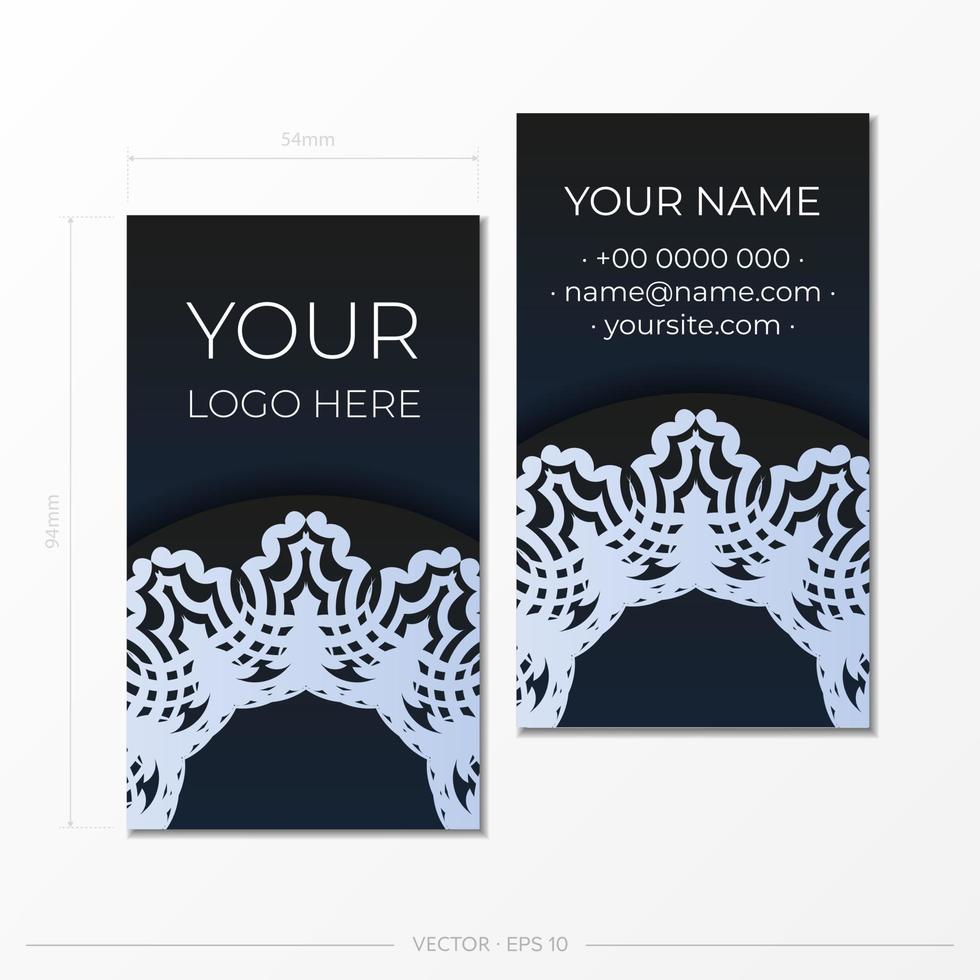 Dark blue Business cards template. Decorative business card ornaments, oriental pattern, illustration. vector