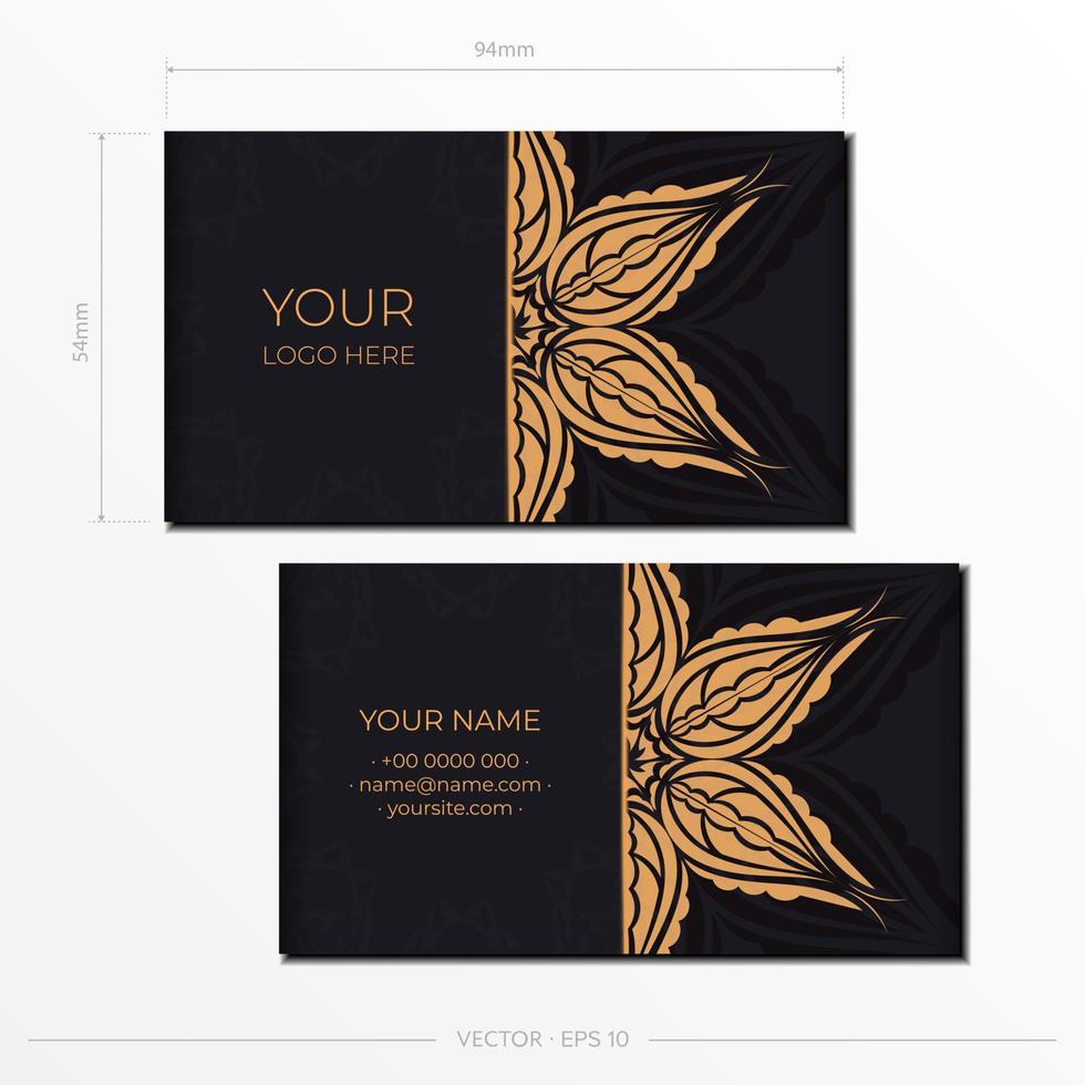 Luxurious black postcard template with vintage indian ornaments. Elegant and classic vector elements ready for print and typography.