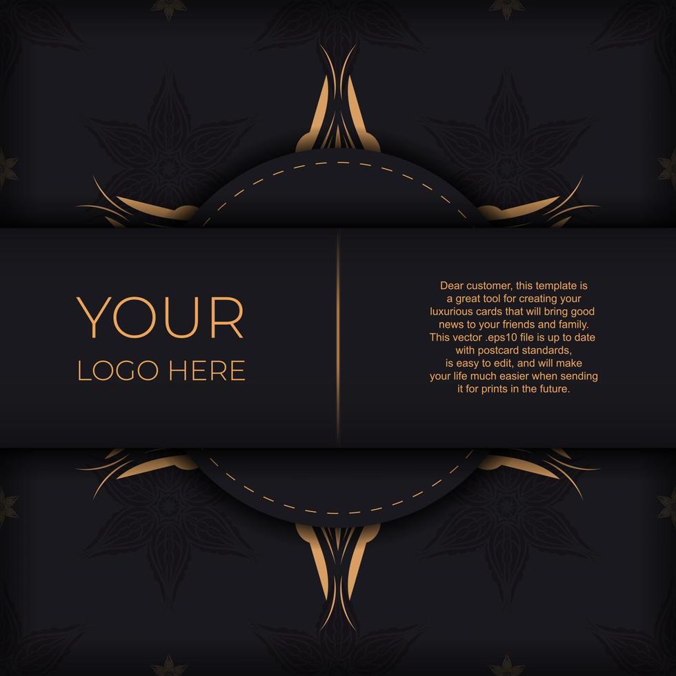 Luxurious black invitation card template with vintage indian ornaments. Elegant and classic vector elements ready for print and typography.