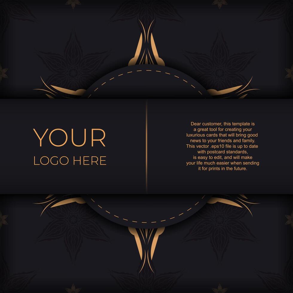 Luxurious black invitation card template with vintage indian ornaments. Elegant and classic vector elements ready for print and typography.