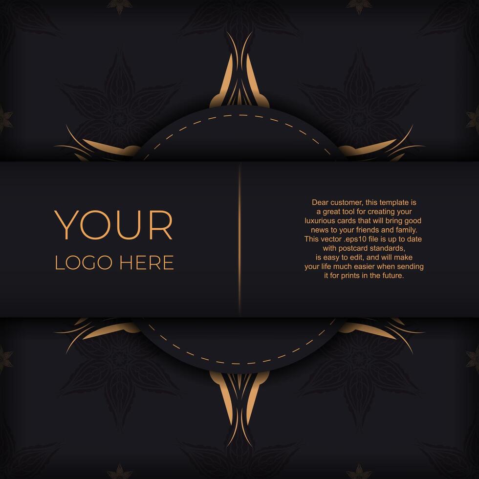 Luxurious black invitation card template with vintage indian ornaments. Elegant and classic vector elements ready for print and typography.