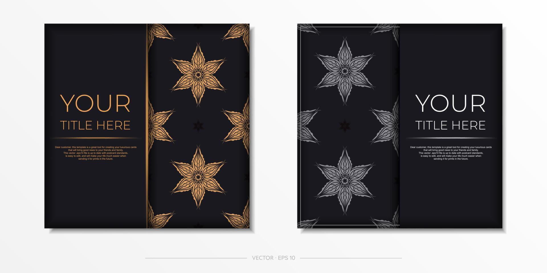Two black and gold banners with floral patterns vector
