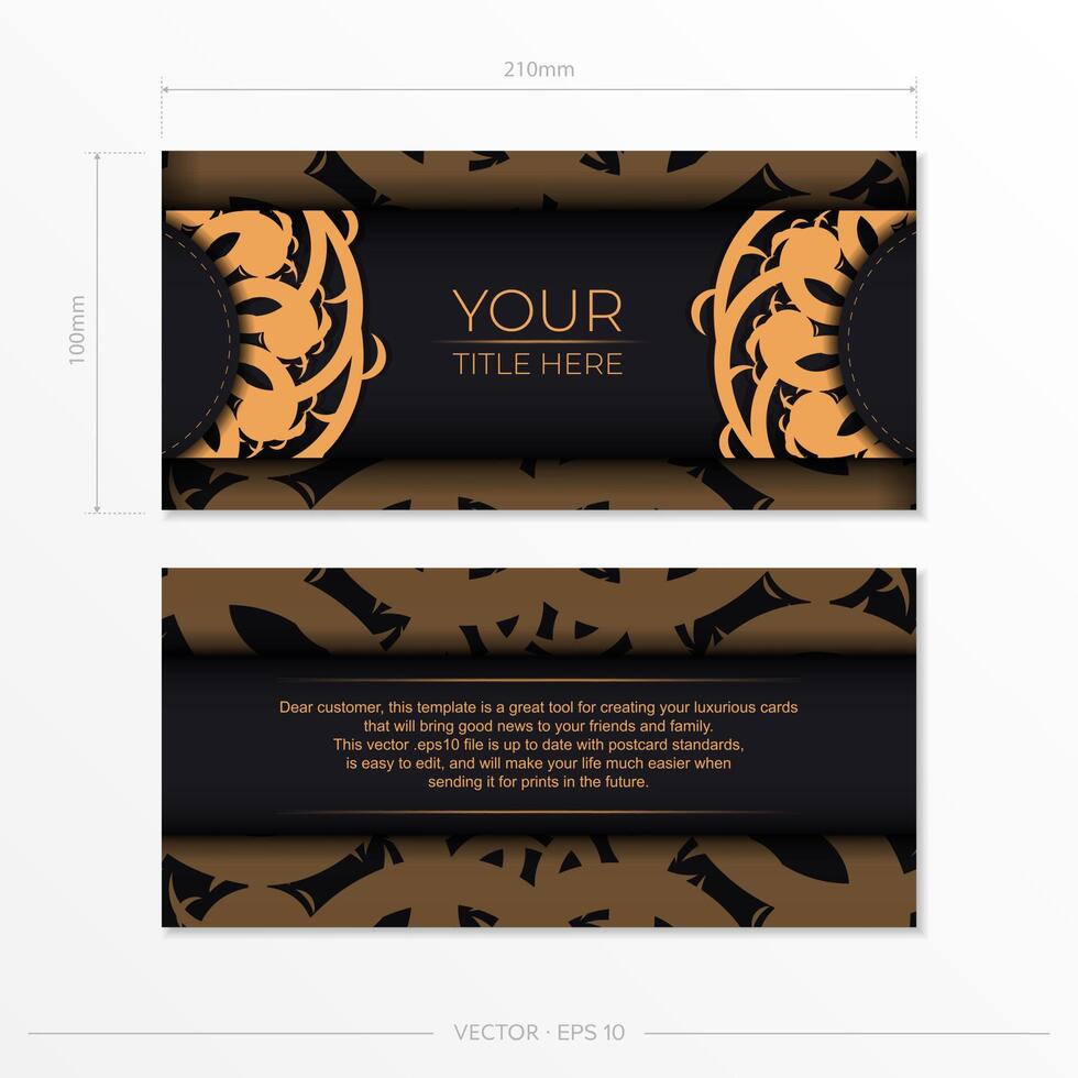 Luxury black rectangular invitation card template with vintage indian ornaments. Elegant and classic elements ready for print and typography. vector