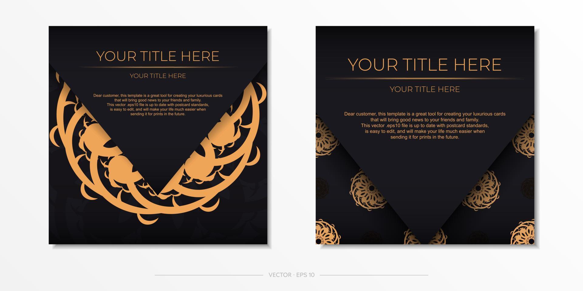 Luxury black square postcard template with vintage abstract mandala ornament. Elegant and classic vector elements ready for print and typography.