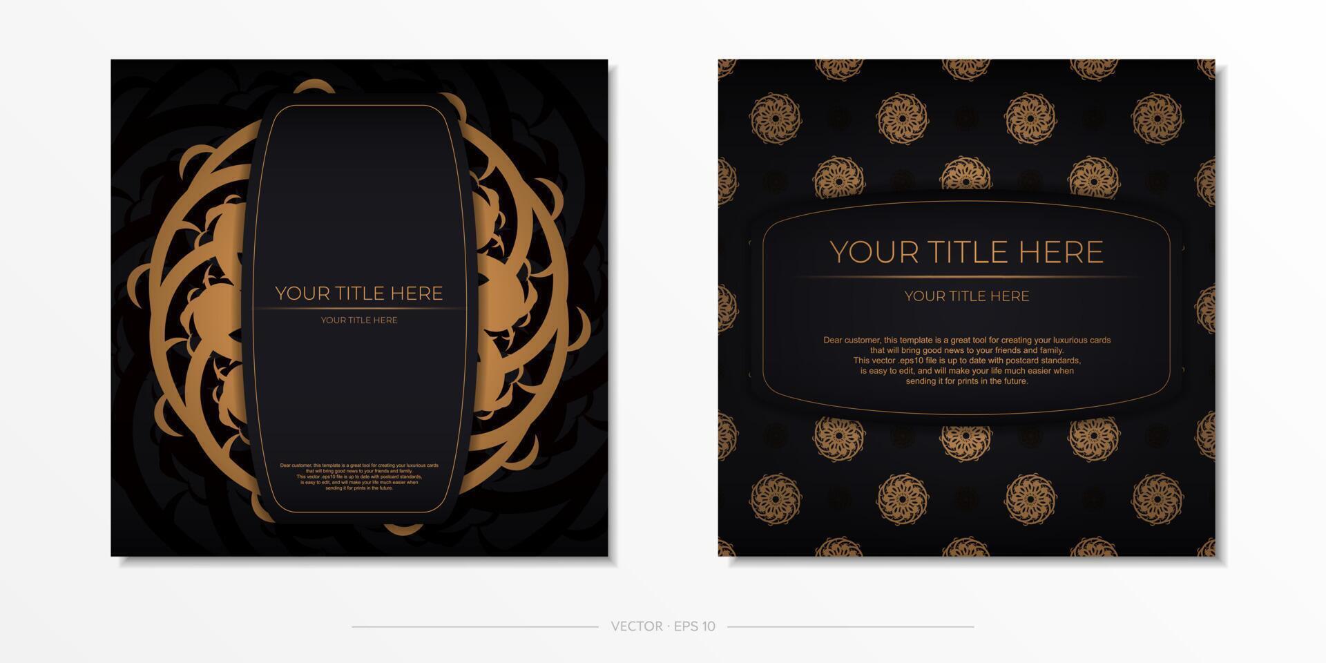 Luxurious black square postcard template with vintage indian mandala ornament. Elegant and classic elements ready for print and typography. vector
