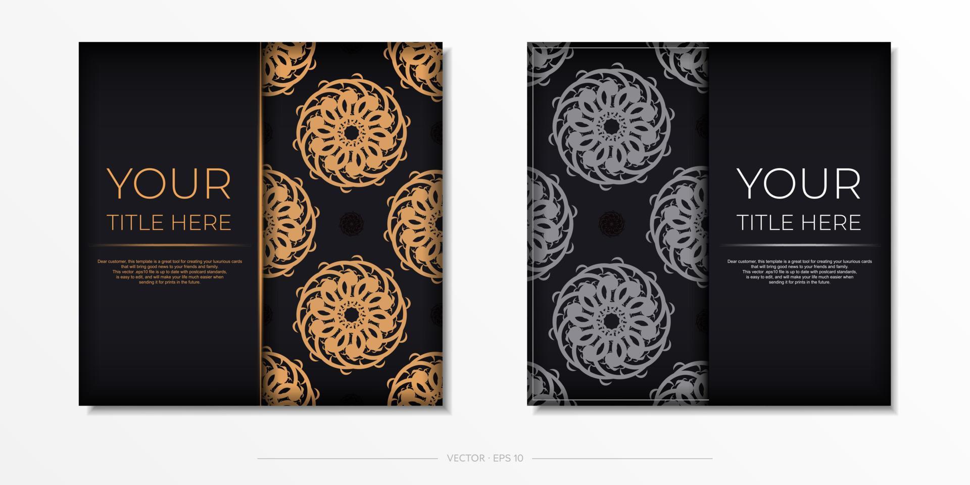 lujosa plantilla de postal cuadrada negra con adorno abstracto vintage. los elementos vectoriales elegantes y clásicos son geniales para la decoración. vector