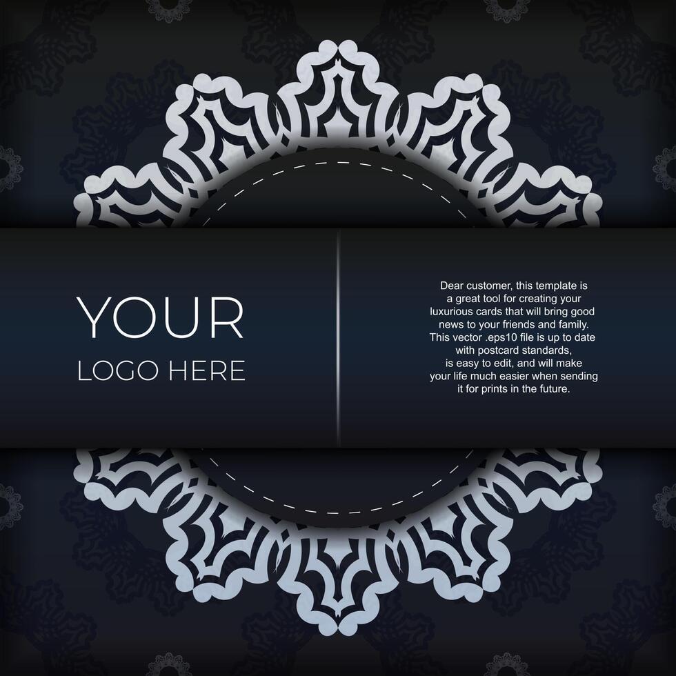 Dark blue invitation card template with white abstract ornament. Elegant and classic vector elements ready for print and typography.