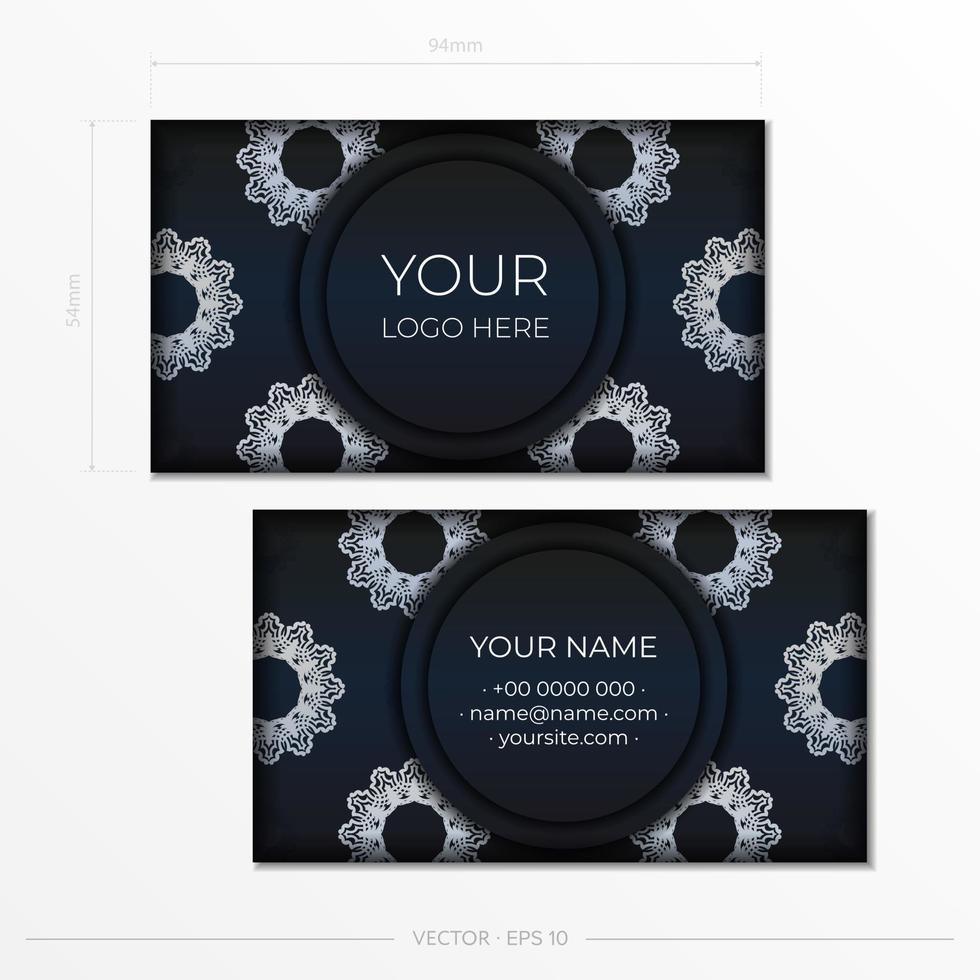 Template Dark blue Business cards with decorative ornaments business cards, oriental pattern, illustration. vector