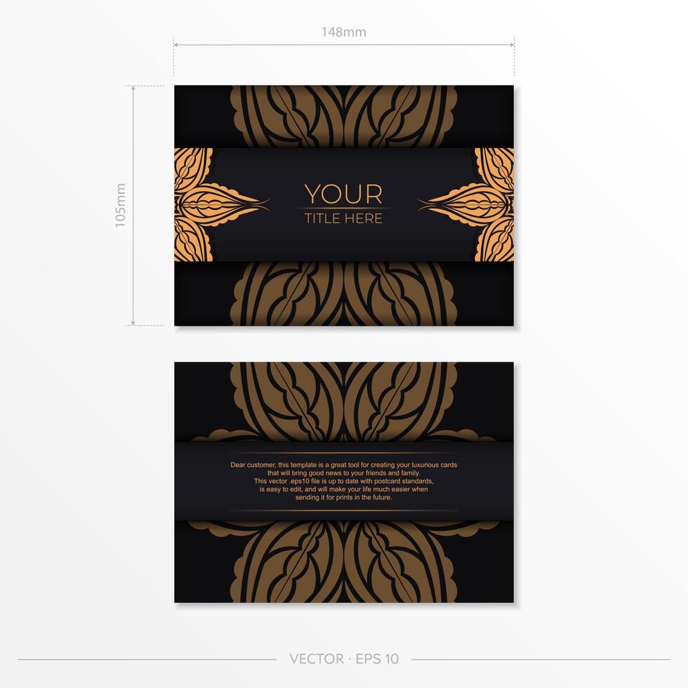 Luxurious black postcard template with vintage abstract ornament. Elegant and classic vector elements ready for print and typography.
