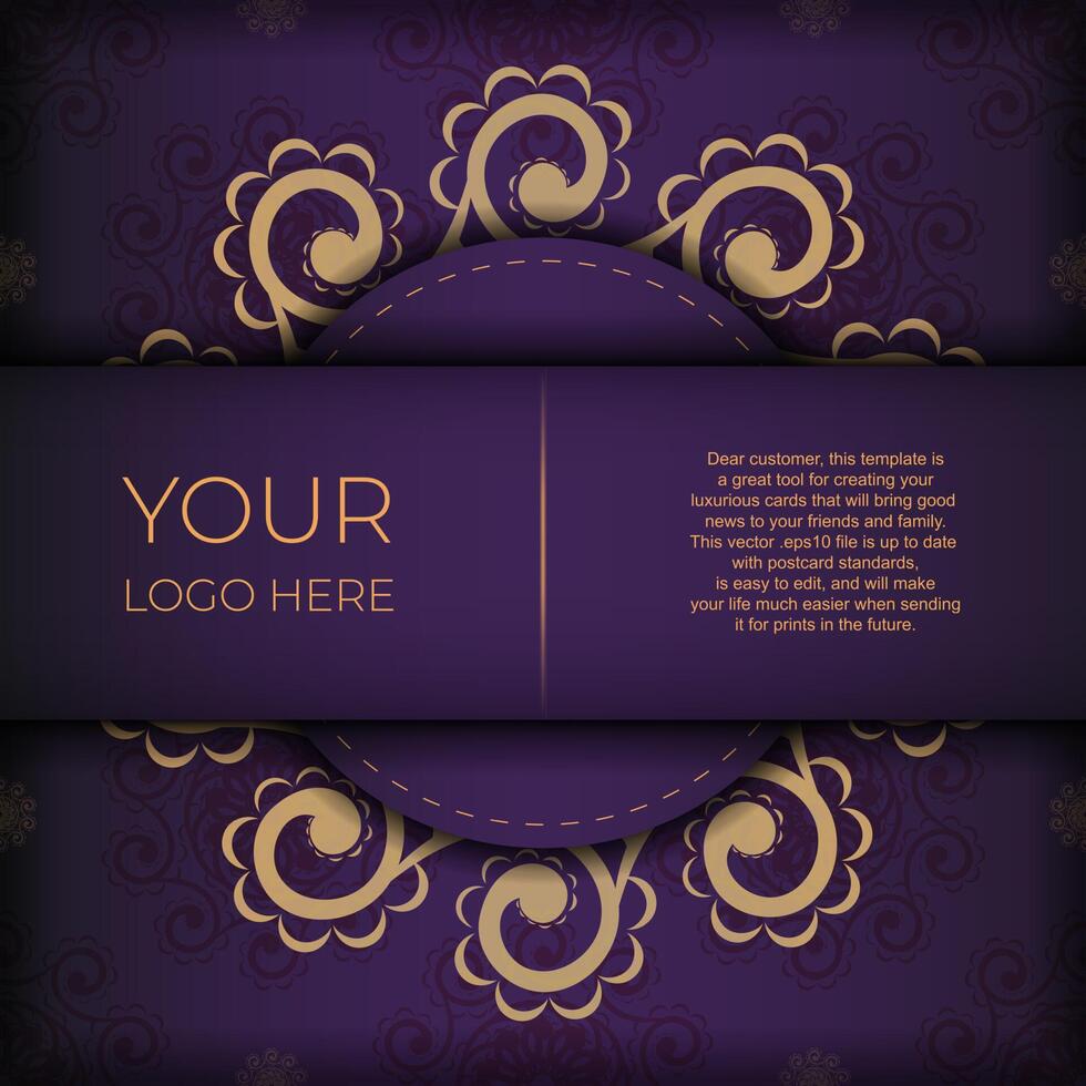 Luxurious purple invitation card template with vintage indian ornaments. Elegant and classic elements ready for print and typography. vector