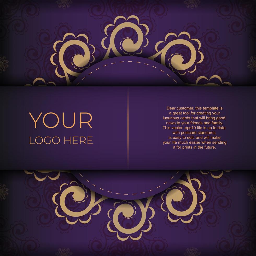Luxurious purple invitation card template with vintage indian ornaments. Elegant and classic vector elements ready for print and typography.