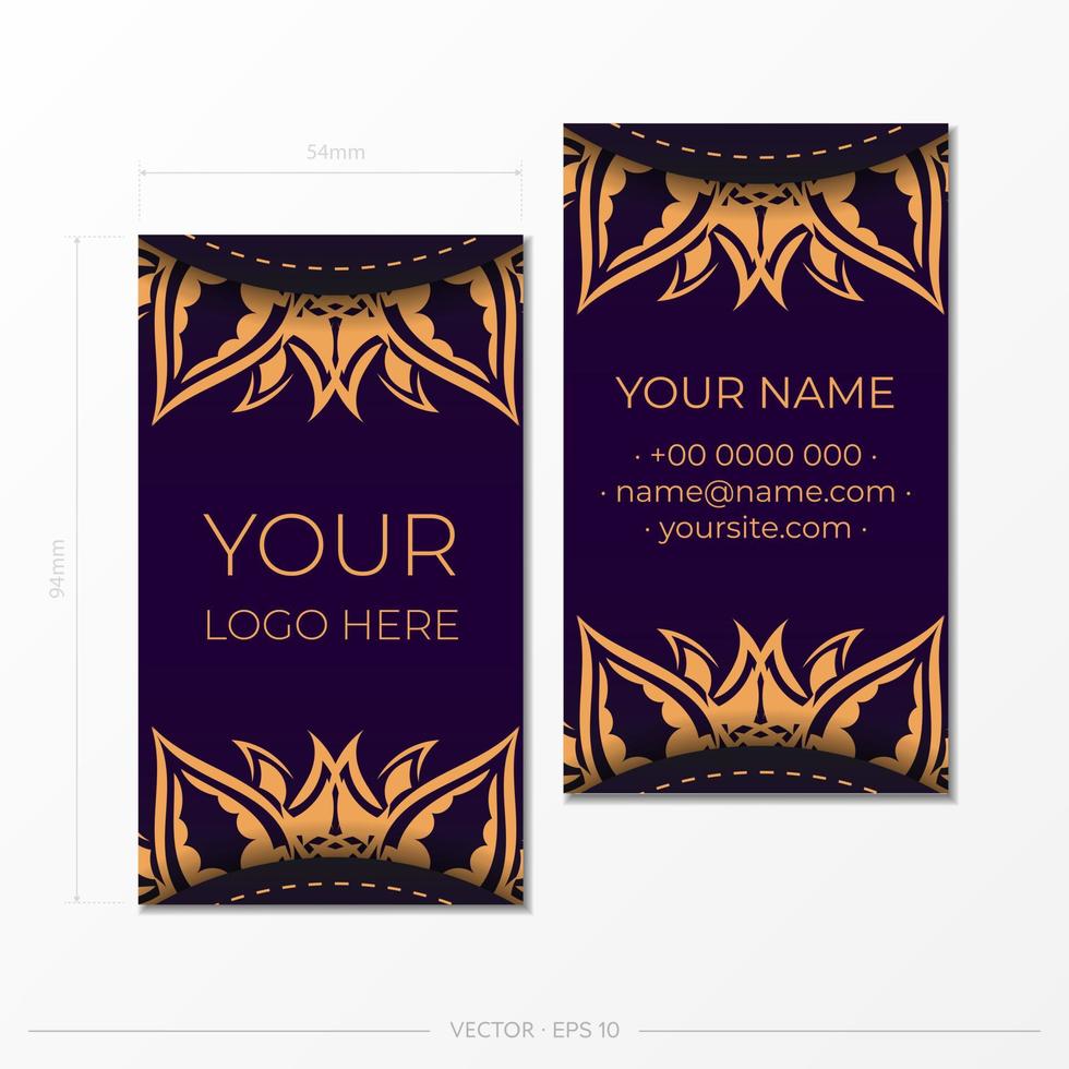 Purple luxury business cards with decorative ornaments business cards, oriental pattern, illustration. vector