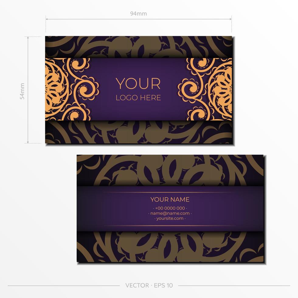 Purple Business Cards. Decorative business card ornaments, oriental pattern, illustration. vector