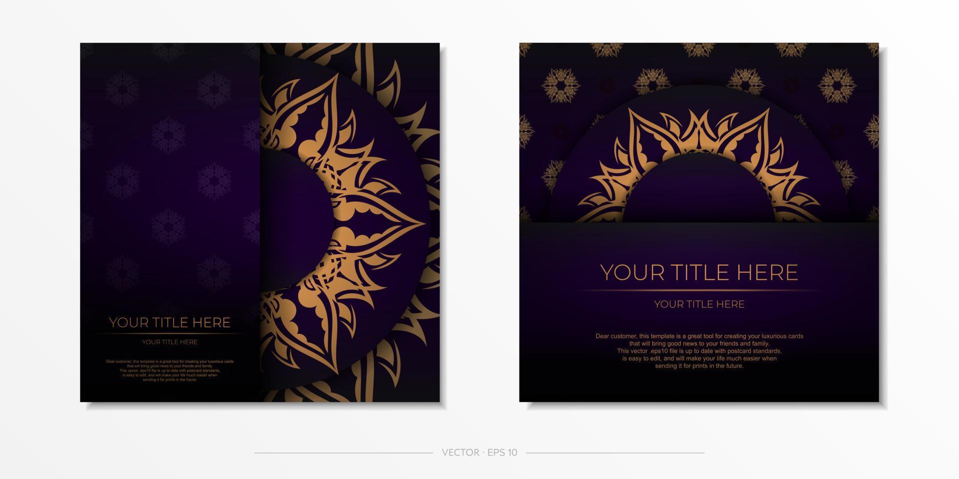 Luxury purple square invitation card template with vintage abstract ornament. Elegant and classic elements are great for decorating. Vector illustration.