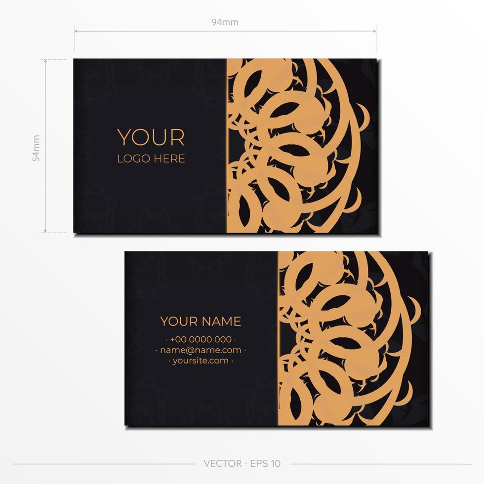 tarjetas de visita de lujo negras de plantilla con adornos decorativos tarjetas de visita, patrón oriental, ilustración. vector