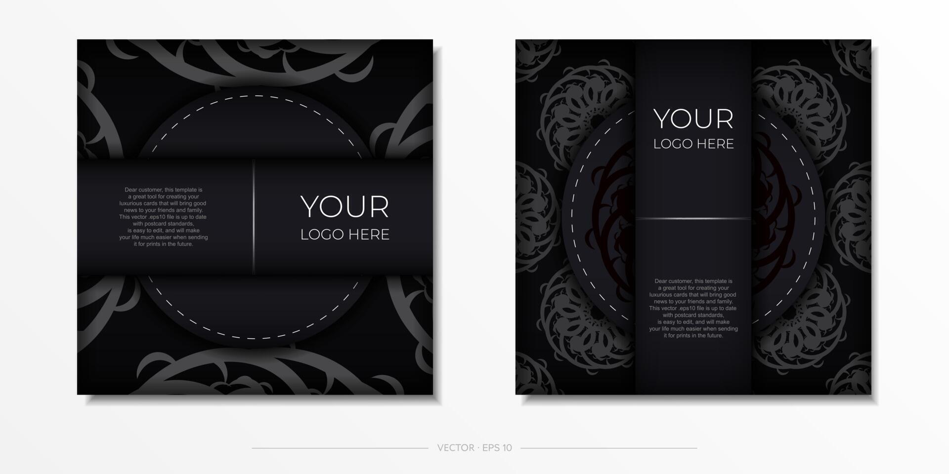 Luxurious black square postcard template with vintage indian ornaments. Elegant and classic elements ready for print and typography. vector